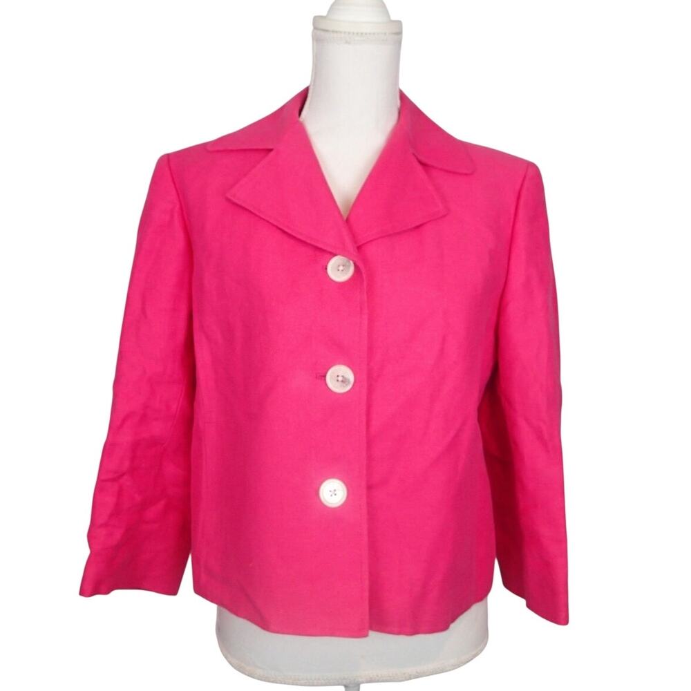 Lauren Ralph Lauren 100% Linen 3 Button Blazer Jacket 20W Hot Pink Long Sleeve